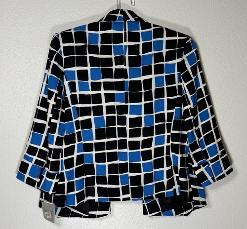 KASPER Womens Open Front Blazer Size 6 Multicolor Blue Black Squares Surf Multi - Picture 5 of 10