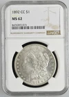 1892 CC Morgan Silver Dollar NGC MS-62 BLAST WHITE
