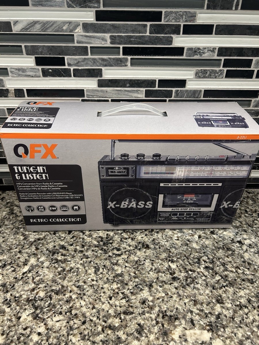 QFX J-22U AM FM SW1 SW2 4-Band Radio X Bass Cassette Boom Box