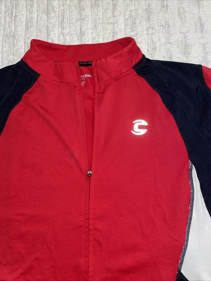 Cannondale 红色骑行服男式•XL 衬衫全拉链口袋运动性能 — 第 2/4 张图片