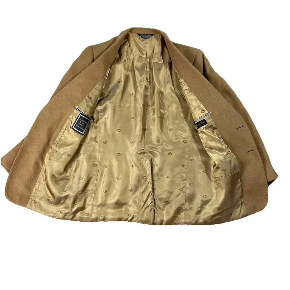 Casaco masculino bronzeado vintage Christian Dior 100% cabelo de camelo peito único EUA 40 - Imagem 2 de 4