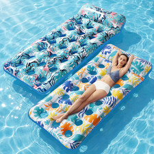 Pack Inflatable Pool Float Mat, Pool Floats Adult Size with Headrest, Lake Floa