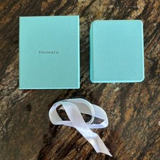 Tiffany Co. Engagement Blue Leather Necklace Empty Box Case Ribbon