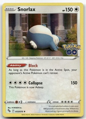 Snorlax #55/78 (Holo) (NM) Pokemon GO PGO Pokemon