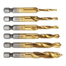 6 PACK 1/8-40 BSW to 3/8-16 BSW Ti-Coated Combination Drill Tap Bit DIY