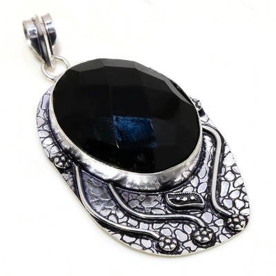 Black Spinel Oval Shape Gemstone Handmade Antique Jewelry Pendant 2.70'' SR 151