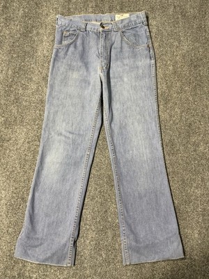 Vintage 70s Fruit of the Loom Jeans Sanforized Denim 30x27 Flare Light Wash