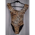 Calvin Klein Leopard Print Ruffle Off Shoulder 1 Piece Swimsuit Women's Size 10