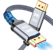 6.6ft 8K 4K DP Cable 1.4, VESA Certified, 32.4Gbps, High Refresh 1.6 Feet 