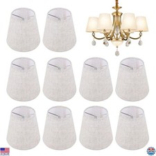 Chic Set of 10 Mini Barrel Chandelier Shades - Clip-On Natural Linen 3.5x5x5.5in