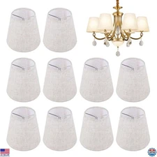 Chic Set of 10 Mini Barrel Chandelier Shades - Clip-On Natural Linen 3.5x5x5.5in