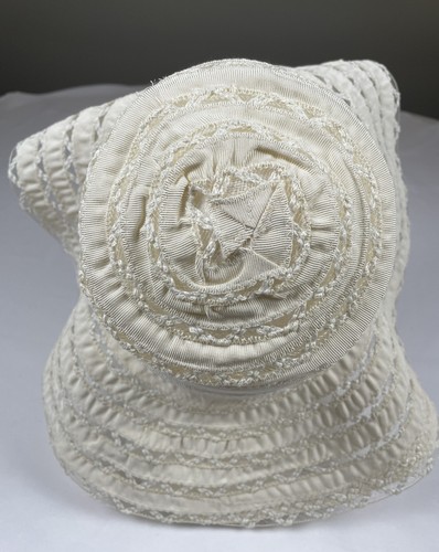 Cappello da sole vintage anni 50 panna rete tesa larga floppy zip tessuto zag - Foto 4 di 9