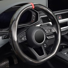 Steering Wheel Cover Carbon Fiber, D Shaped Car Wheel Cover 14 1/2-15 in Black