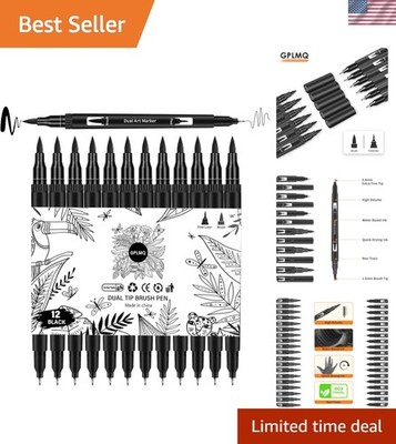 Dual Tip 12 Pack Black Markers: Ideal for Artists, Students & DIY Projects