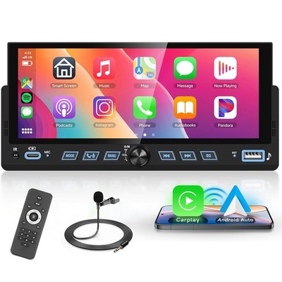 1DIN 6.86'' Wireless Apple Carplay Android Auto Autoradio USB Bluetooth MP5 DVR