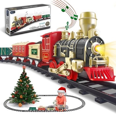 Electric Christmas Train Set w/Lights and Sounds, Kids Train for Christmas Tree 