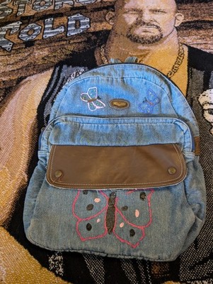 Vtg 80s / 90s Gitano Classic Denim & Leather  One strap Butterfly Backpack