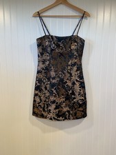 Urban Outfitters Jacquard Dress Women's Small Black/Gold Satin, Formal