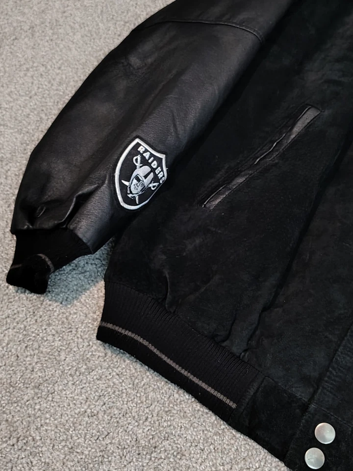 Chaqueta de cuero de gamuza vintage de los NFL Los Angeles Raiders para hombre talla XXL Foto 4 de 4