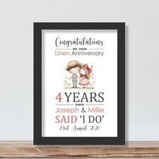 Personalised 4th Wedding Anniversary Gift 4 Year Keepsake Married Linen Present