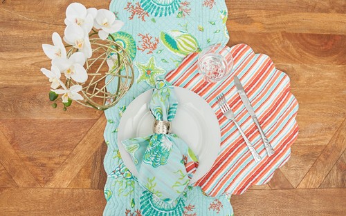 14" x 51" Laguna Breeze Cotton Quilted Reversible Table Runner 14x51 - Picture 2 of 3