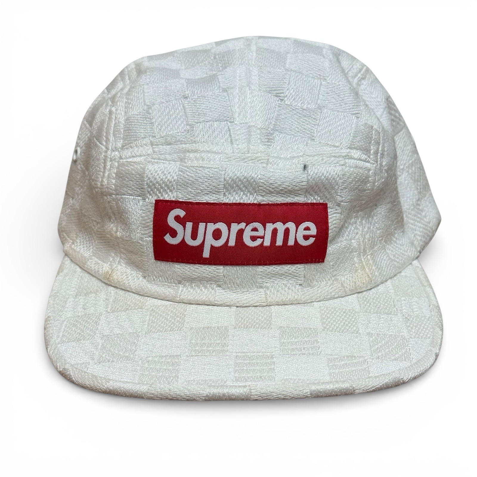 Supreme White Checkerboard Camp Cap Hat Box Logo Made in USA Rare Adjustable
