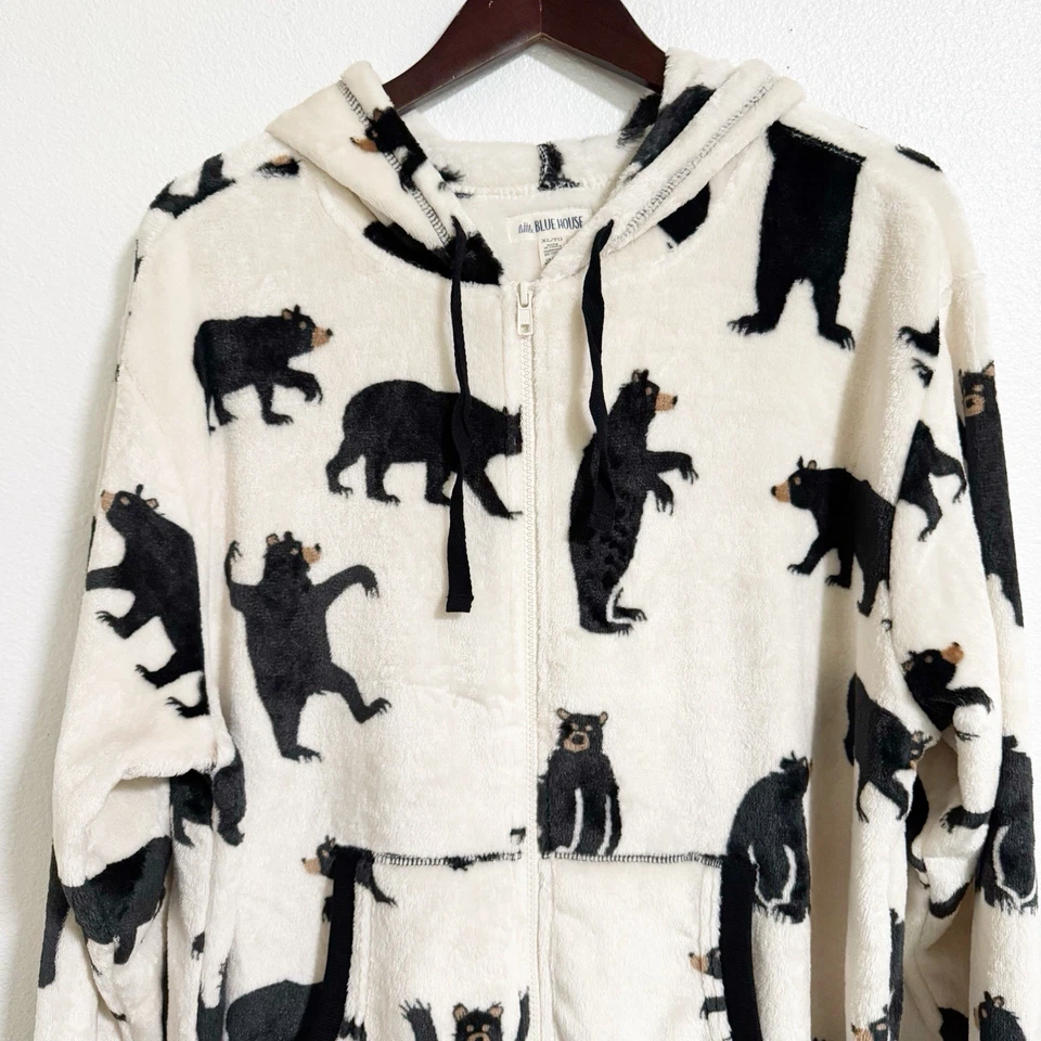 Mono Hatley Little Blue House Black Bears Cabin polar con capucha unisex talla XL Foto 4 de 4
