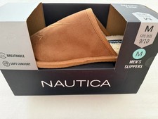 Nautica Scuff Slippers M Size 9-10 Micro-Suede w/Faux Fur Lining Tan