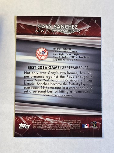 2016 Bowman's Best - Gary Sanchez #3 (RC) Rookie Card - Picture 2 of 2