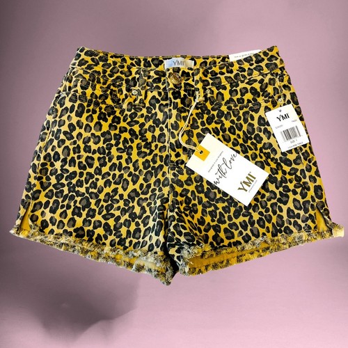 NWT! Cheetah Print Cutoff YMI Stretch Denim Raw Hem Hoochie Shorts Hot Pants