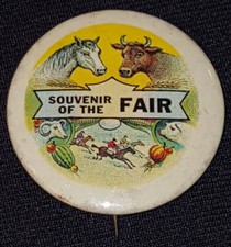 ANTIQUE - SOUVENIR OF THE FAIR - ANIMALS - PIN BACK BUTTON - ORIGINAL