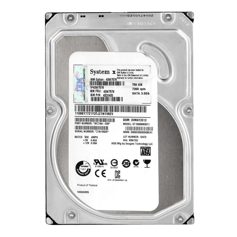 Hard Drive IBM 43W7579 42C0420 ST1000NM0011 750GB 7.2K 32MB SATA II 3.5'' - Image 3 of 3