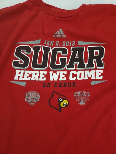 Mens Adidas Large 2013 Louisville Cardinals Here We Come Sugar Bowl T-shirt Red - Picture 2 of 12
