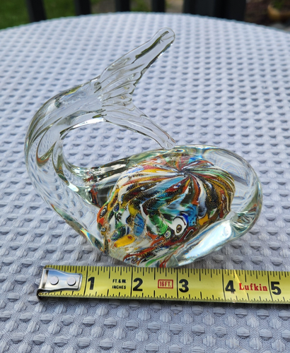 Murano Whale Paperweight Venezia Venice Italy Multicolored Gold Flecks Sealife - Picture 13 of 13