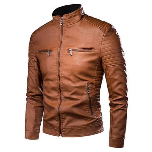 Men Leather Jacket PU Leather Jacket Causal Vintage New Biker Men Autumn Jacket - Picture 12 of 14