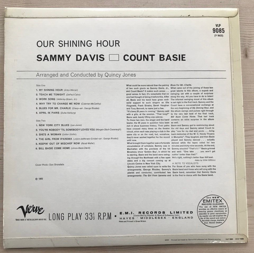 RARE 1965 SAMMY DAVIS Count Basie QUINCY JONES Vinyl LP OUR FINEST HOUR E.M.I. - Picture 2 of 4
