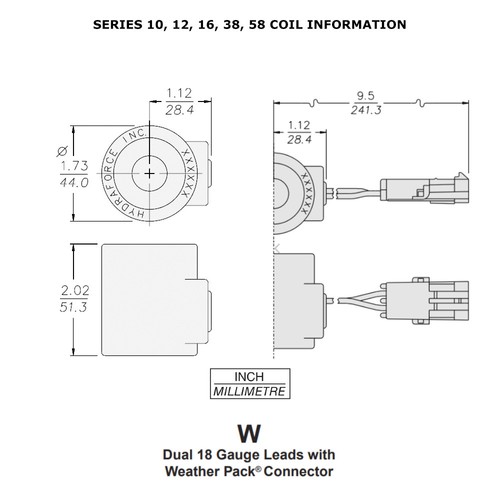 HydraForce 6359732 Solenoid Valve Coil, Weatherpack Connector, 12v DC, Size 10 - Picture 2 of 2