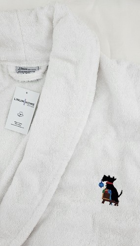 Linum 100% Turkish Cotton Terry Bath Robe LARGE / X LARGE White - Christmas Dog