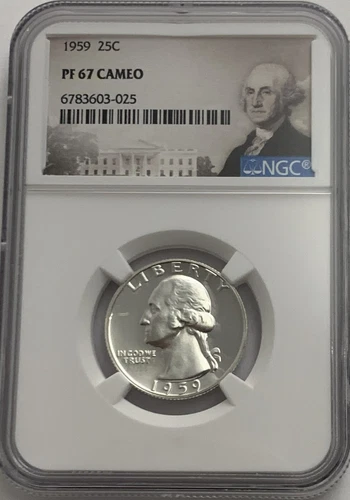 1959 NGC PF67 CAMEO 90% SILVER PROOF WASHINGTON QUARTER 25C PORTRAIT LABEL