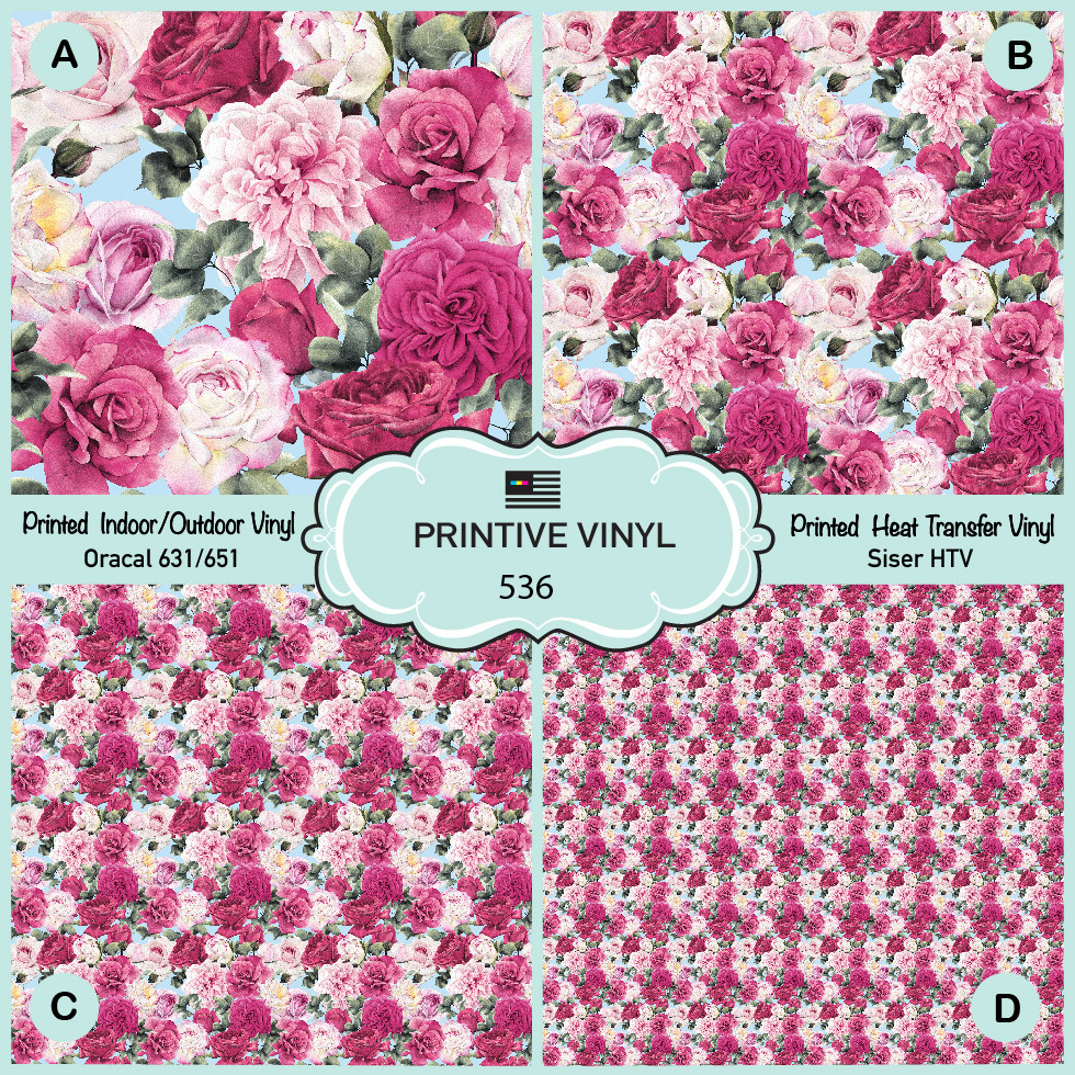 Watercolor Flower Patterned Iron on, Printed HTV, Oracal Adhesive Vinyl- 536