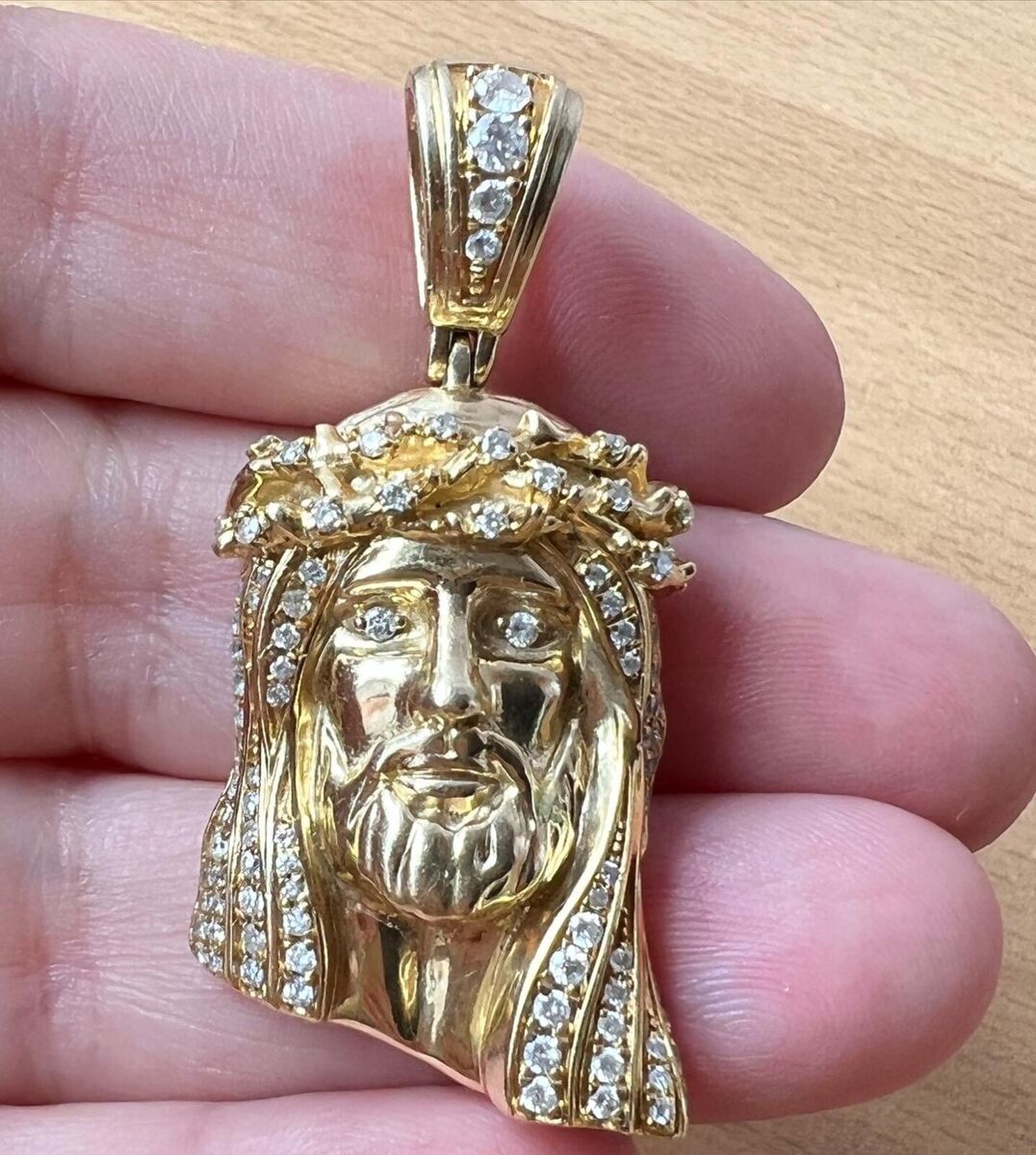 14K YELLOW GOLD LARGE DIAMOND JESUS CHRIST HEAD PENDANT LIKE 14K YELLOW GOLD LARGE DIAMOND JESUS CHRIST HEAD PENDANT LIKE