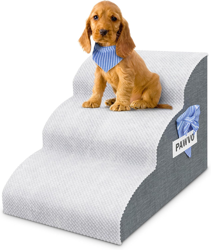 Dog Stairs for Small Dogs 15.7''H, 3-Step Dog Ramp for Bed for Couch with Elasti