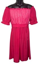 Shein Curve 2XL Pink Sparkle Baby Doll Dress Ribbon Waist Off Shoulder New