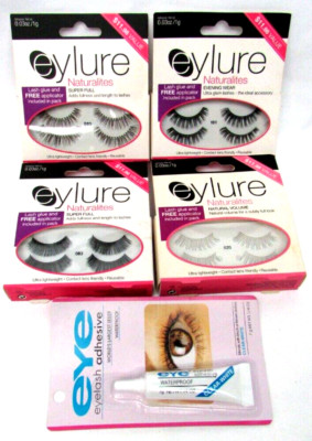 4 Pack Eylure Naturalites Reusable Eyelashes + Adhesive Glue 020 080 083 101
