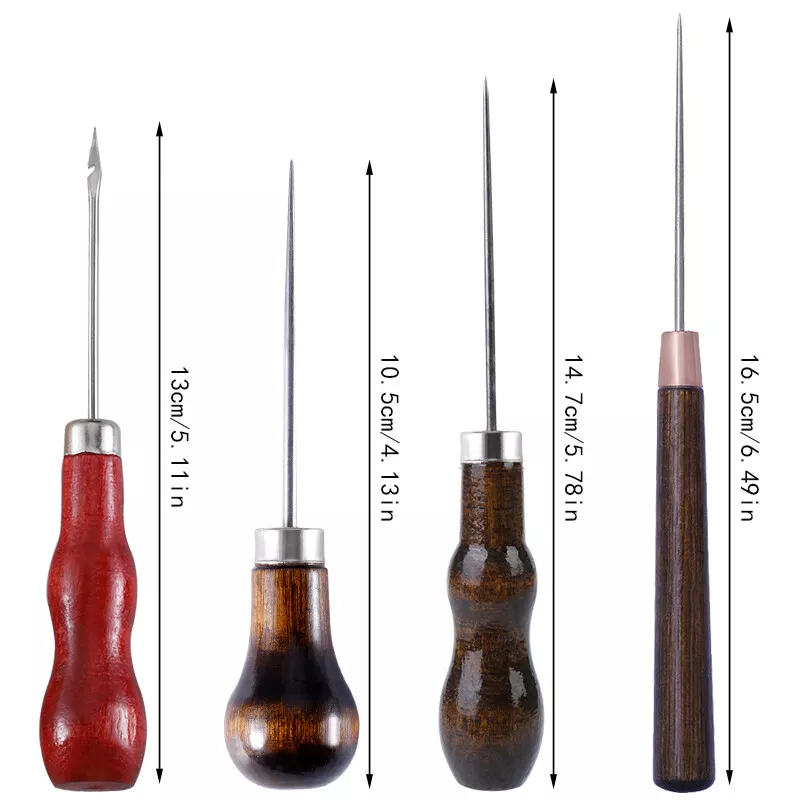 Leather Sewing Awl Kit Wood Handle Drillable Awl Punching Hole Maker Repair  Tool