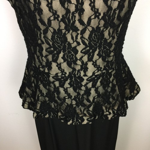 SL Fashions Maxi Peplum Dress Size 14 Womens Black Floral Lace Sleeveless Lined - Picture 9 of 15