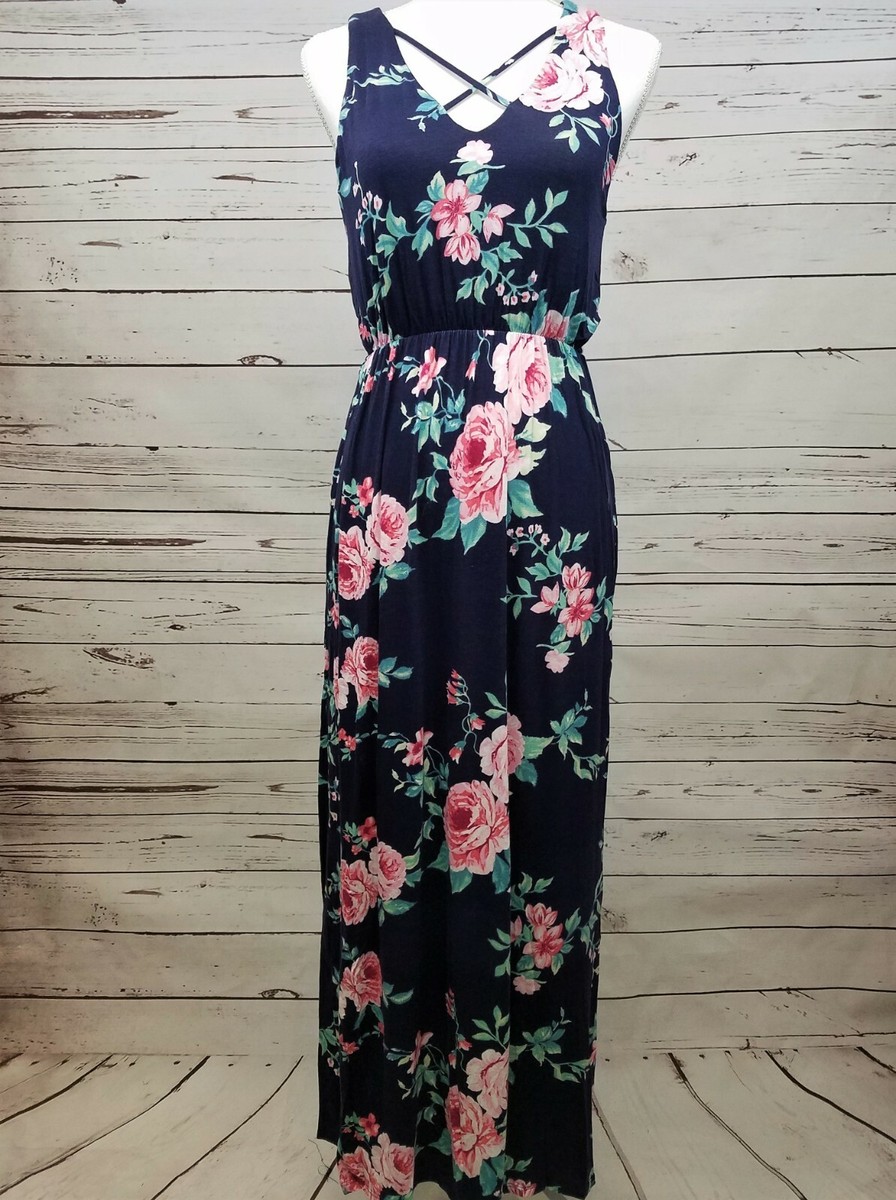 navy blue and yellow maxi dress Tiered maxi dress with toile de jouy navy blue print
