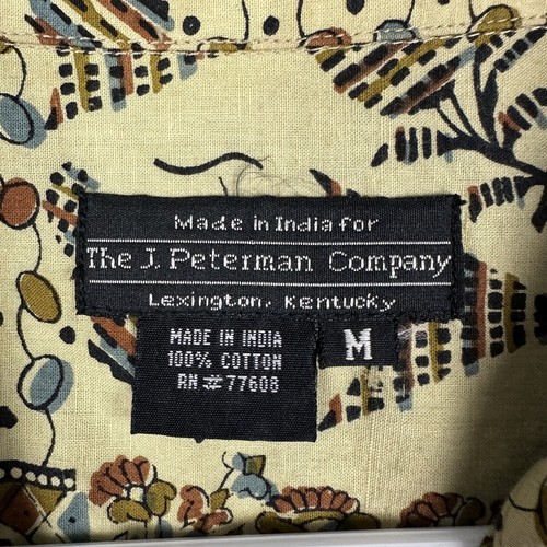 J. Peterman Shirt Mens Medium Beige Floral Geometric Button Up Pocket EUC - Picture 4 of 11