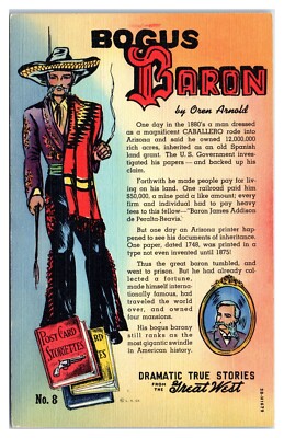 Bogus Baron Dramatic True Stories of Great West by Oren Arnold c1940s Postcard