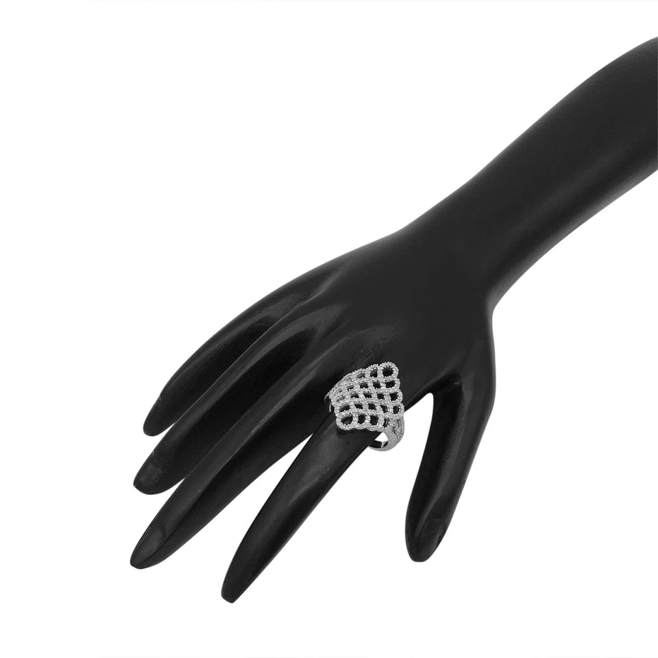 Anillo de cóctel de encaje de diamantes blancos naturales de corte redondo de 1,10 quilates de plata de ley 925 Foto 4 de 4